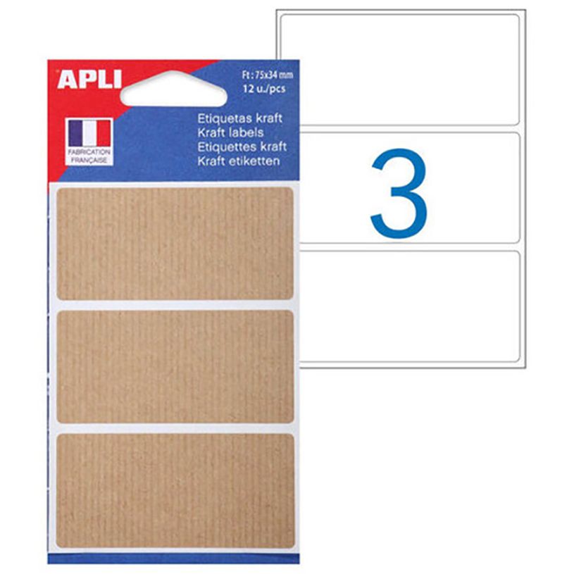 Étiquettes kraft permanentes Apli Agipa - 12 pièces 75 x 34 mm pour bureau et organisation