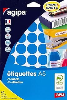 Pastilles adhésives Bleues Apli Agipa - Etui A5 400 pièces Ø24 mm - Pour marquage et étiquetage