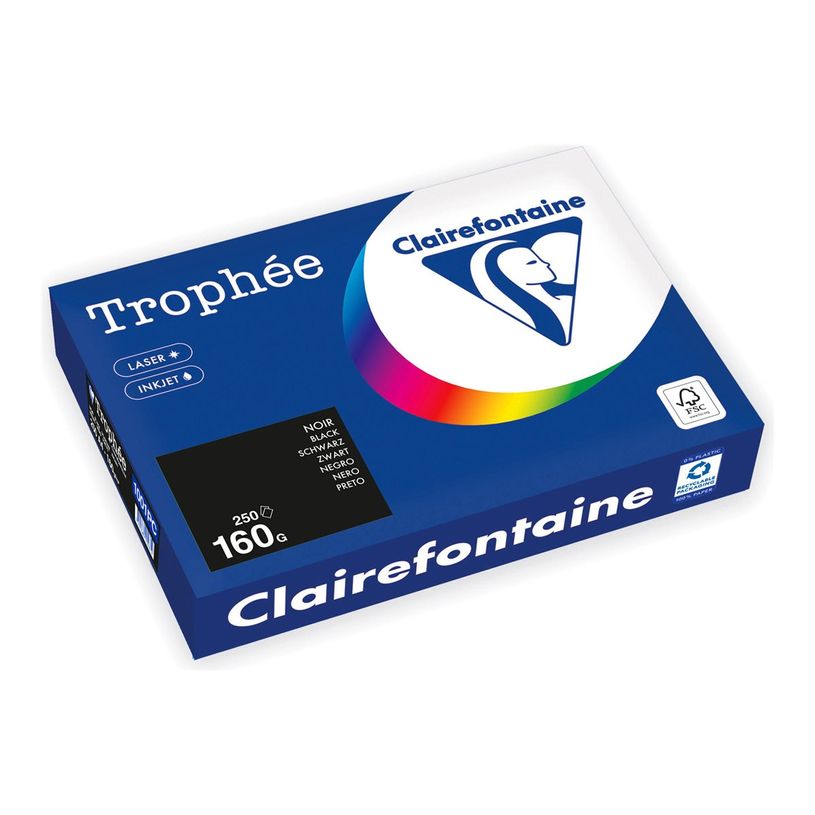Papier Clairefontaine Trophée - Noir - A4 210 x 297 mm - 160 g/m² - Ramette 250 feuilles pour impression et bureau