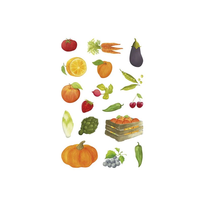 Feuilles de gommettes Maildor - 4 feuilles fruits et légumes pour activités créatives scolaires et loisirs