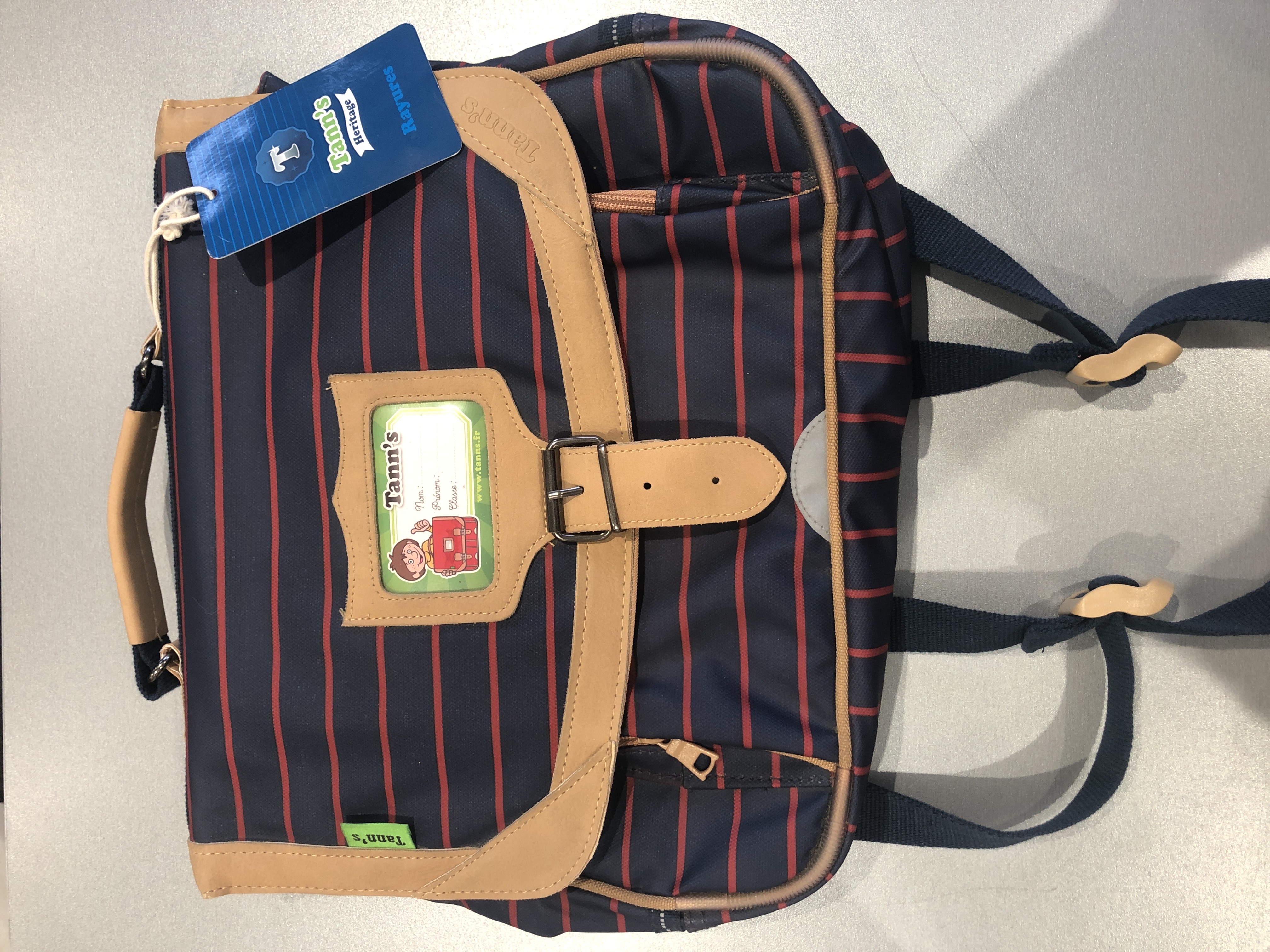 Cartable TANN'S Héritage rayures - Sac à dos scolaire 38 cm pour école primaire