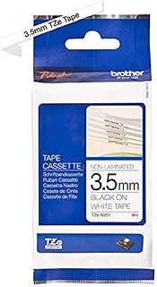 Ruban Étiqueteuse Brother TZe-N201 - 3.5 mm Noir sur Blanc Non Laminé 8M pour Étiquetage