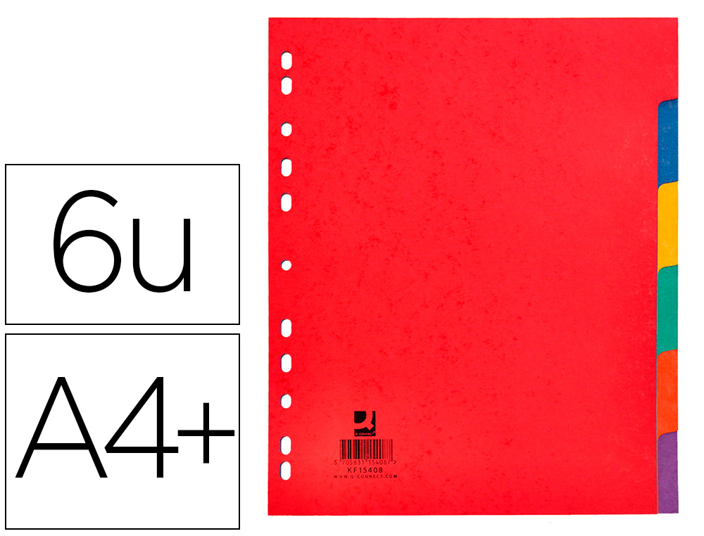 Intercalaire Q-Connect carte lustrée 225g 6 positions A4+ 212x310mm - classement et organisation pour bureau et école