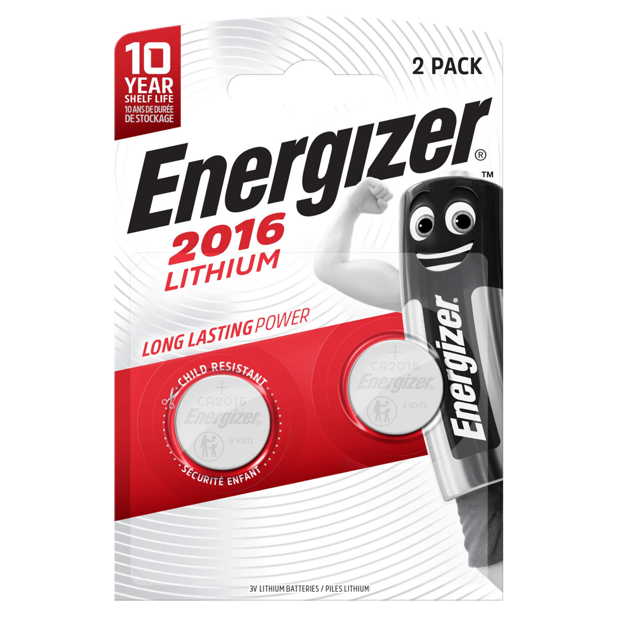 Energizer® Lot de 2 piles bouton au lithium CR2016 CR2016 3 V 90 mAh