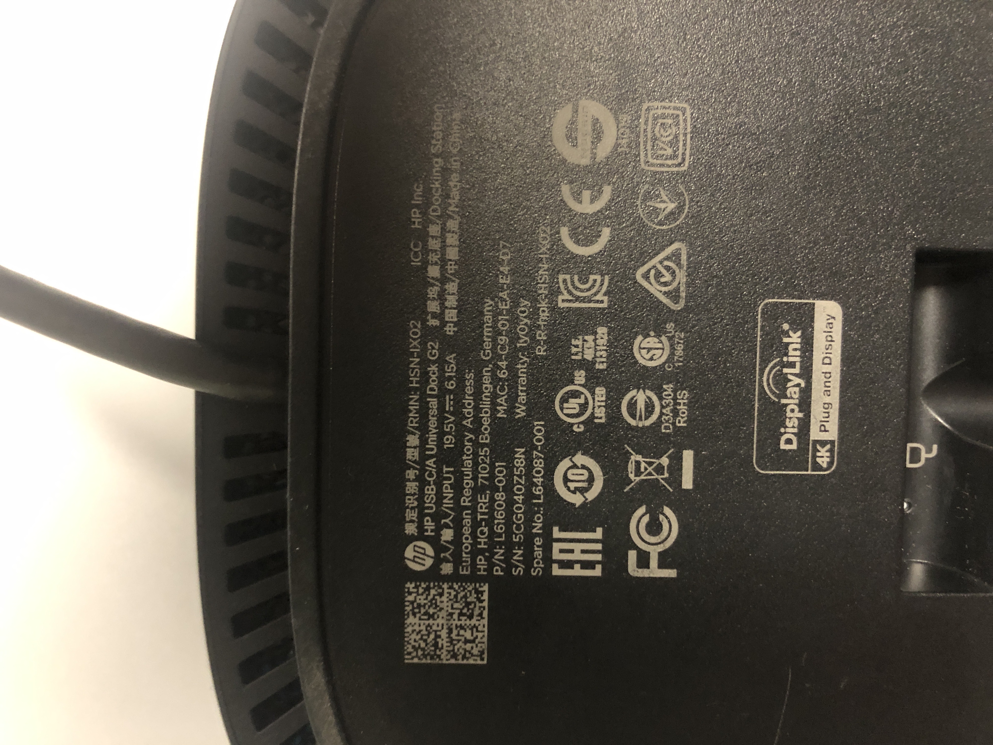 Station d'accueil HP Universal Dock G2 USB-C/A - Sans alimentation