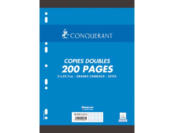 Copies doubles Conquerant Sept A4 210x297 mm 200 pages 70g Séyès perforées pour fournitures scolaires et bureau