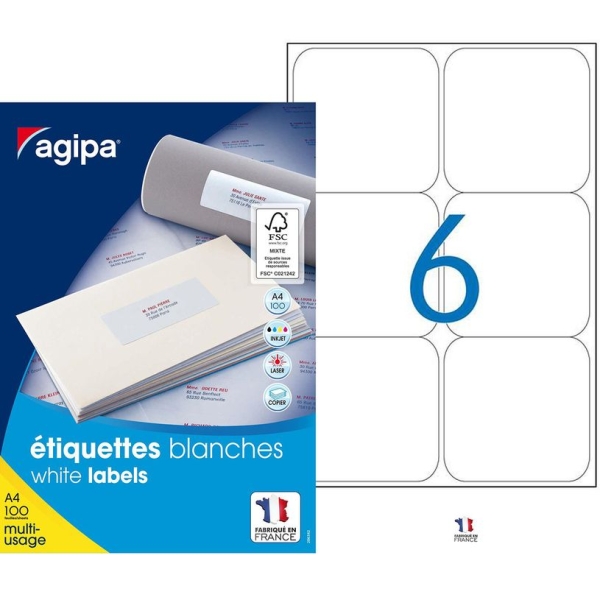Étiquettes adhésives Apli Agipa 600 pcs - 99,1 x 93,1 mm coins arrondis - multi-usages pour bureau et organisation