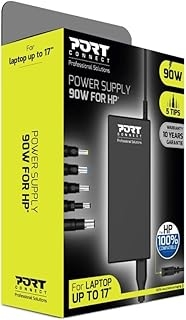 Alimentation PC Portable Port Connect 90W - Compatible Ordinateur Portable HP, Prise EU, 5 Embouts Universels
