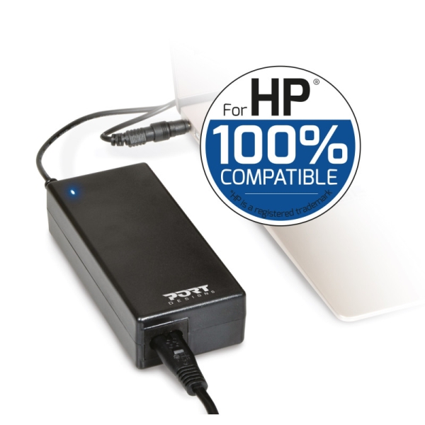 Alimentation PC Portable Port Connect 90W - Compatible Ordinateur Portable HP, Prise EU, 5 Embouts Universels
