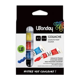 Gouache Wonday - 5 tubes de 12 ml - Couleurs primaires pour loisirs créatifs enfants et activités artistiques