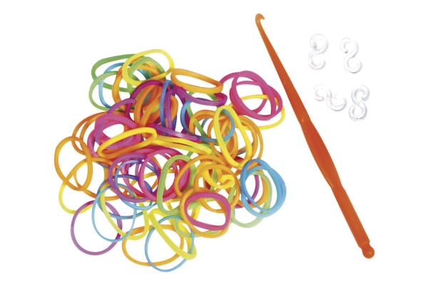 Kit de loisirs créatifs Fashion Loom Bandz Neon - 200 anneaux, 25 fermoirs, 1 crochet pour activités manuelles enfants