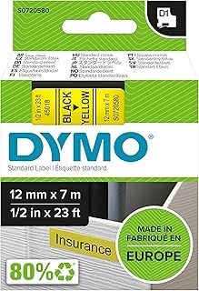 Étiquettes Autocollantes DYMO D1 - Noir sur Jaune 12 mm x 7 m pour Étiqueteuses LabelManager