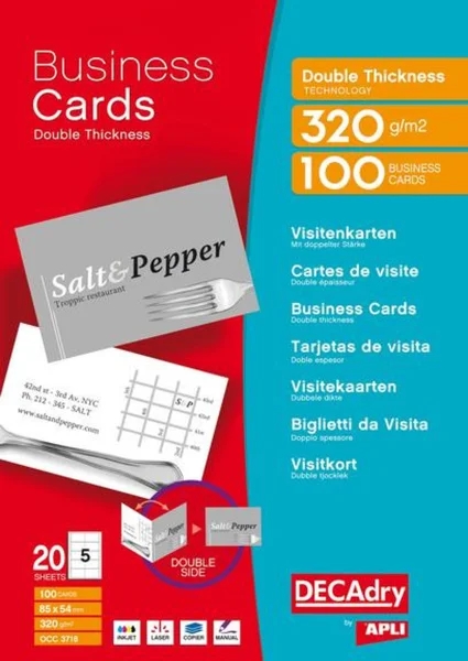 Cartes de visite Apli-Agipa Pack 20X5 - Papier 320 g/m² - Format 85 x 54 mm pour bureau et communication professionnelle