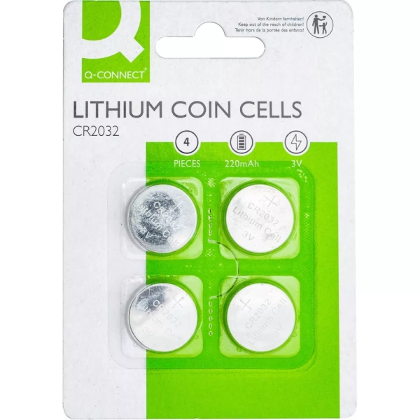 Pile bouton lithium Q-CONNECT CR2032 - blister de 4 pièces pour appareils électroniques portables