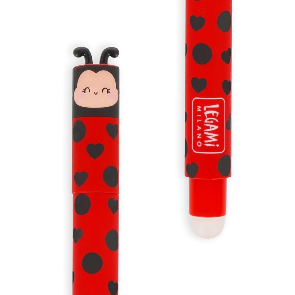 Stylo gel effaçable Legami Ladybug Get Lucky - encre gel colorée pour dessin et écriture créative