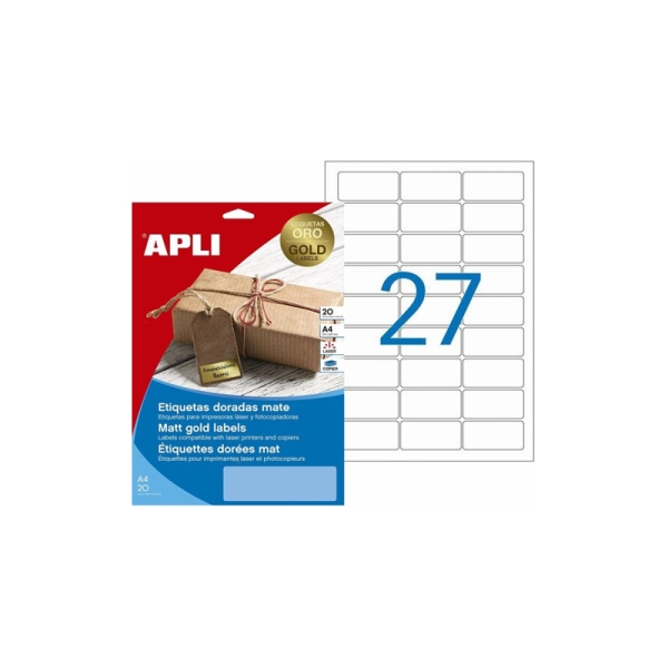 Etiquettes métalliques APLI 63,5 x 29,6 mm or - autocollantes pour bureau et organisation