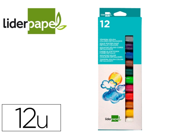 Gouache Liderpapel solide bâton 10 g sans solvant séchage rapide coloris assortis boîte 12 unités pour loisirs créatifs