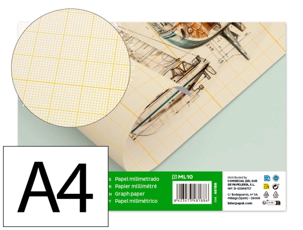 Papier millimétré Liderpapel 1mm 80g/m2 A4 210x297mm minipack 10 feuilles pour dessin technique et travaux scolaires