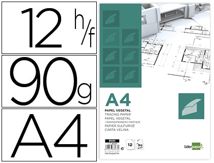 Papier calque Liderpapel A4 210x297 mm 90g - Sachet de 12 feuilles pour dessin et tracé