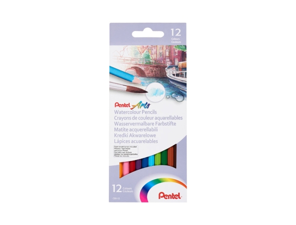 Crayon couleur Pentel Arts aquarellable corps hexagonal bois coloris assortis boîte 12 unités pour dessin et loisirs créatifs