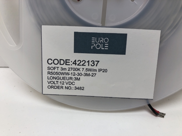 Bandeau Led EURO POLE 3m - IP20 2700K 7,5W/m 12VDC - Éclairage intérieur pour maison et bureau