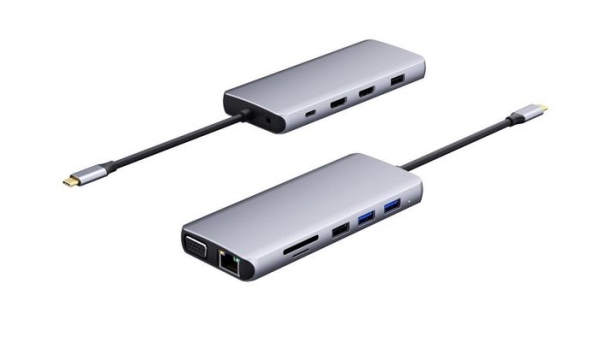 Station d'accueil HUB USB-C eSTUFF - USB-A, VGA, HDMI, Carte SD et Micro, Ethernet, Jack - Pour ordinateur portable