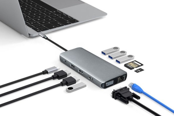 Station d'accueil HUB USB-C eSTUFF - USB-A, VGA, HDMI, Carte SD et Micro, Ethernet, Jack - Pour ordinateur portable