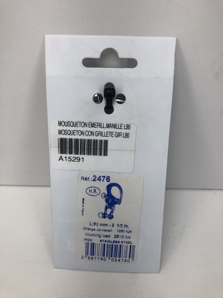 Mousqueton de drisse - Diamètre 7 mm, Longueur 90 mm, Charge 1280/3800 kg, Usage nautique