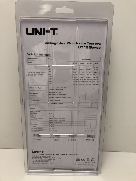 Multimètre UNI-T UT18D - Testeur de tension 12-690 V, test continuité, RCD, IP65 pour électricité et bricolage