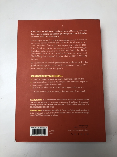 Livre Les outils des Géants - Timothy FERRISS Manuel Broché 593 pages Éditeur Alisio Parution 18/01/2022