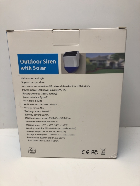 Sirène intelligente extérieure Zigbee Tuya - Panneau solaire, USB/Batterie, IPX5, 95 dB, Type-C