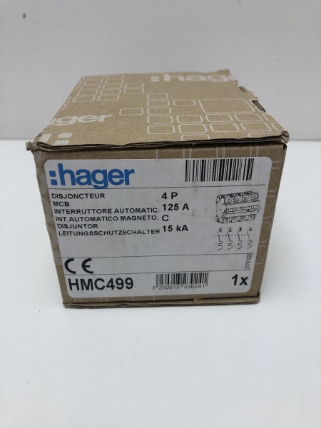 Disjoncteur Hager HMC499 - 4 pôles 125 A courbe C 15 kA pour installation électrique résidentielle et professionnelle