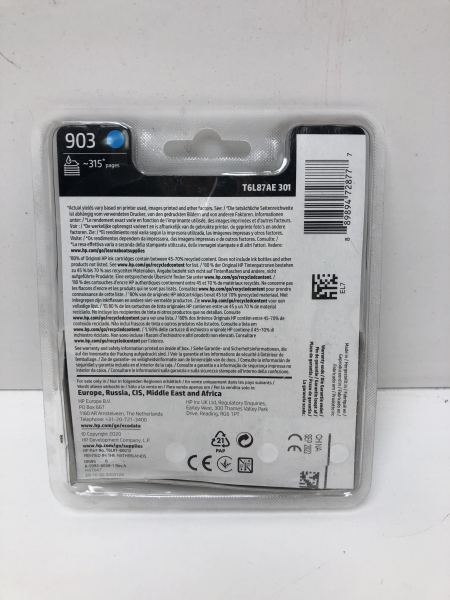 Cartouche d'encre HP 903 Cyan - Jet d'encre thermique 825 pages pour imprimantes HP OfficeJet Pro 6860 à 6975