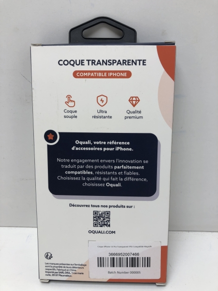 Oquali Coque iPhone 12 Pro Transparent TPU Compatible Magsafe