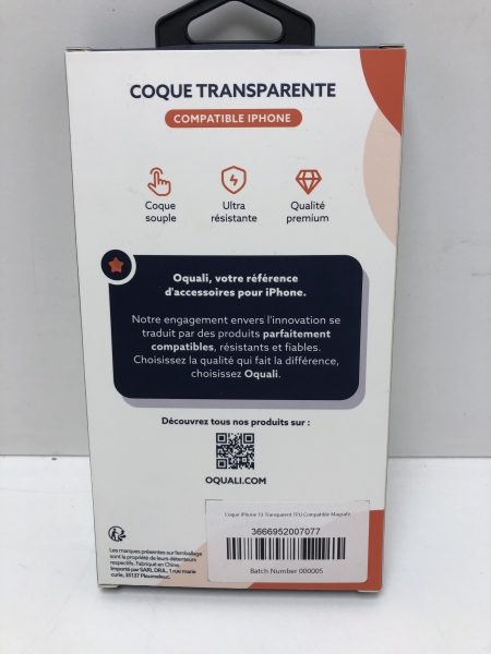 Oquali Coque iPhone 13 Transparent TPU Compatible Magsafe