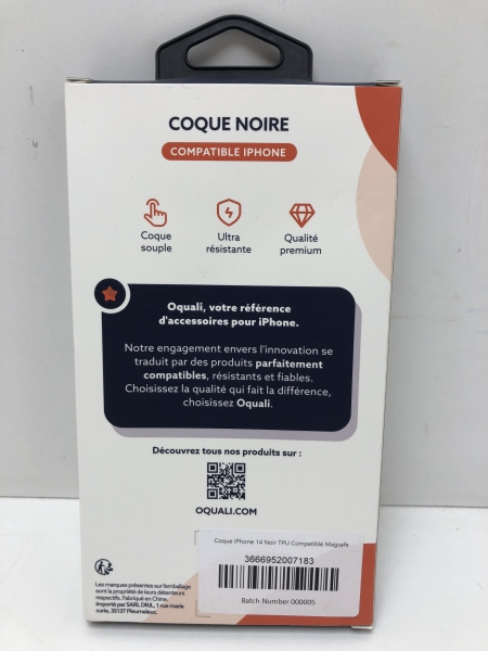 Oquali Coque iPhone 14 noir TPU Compatible Magsafe