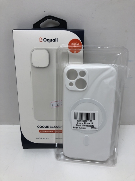 Oquali Coque iPhone 14 blanc TPU Compatible Magsafe