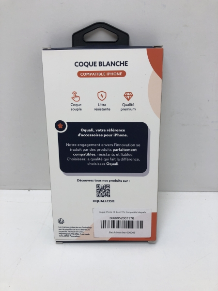 Oquali Coque iPhone 14 blanc TPU Compatible Magsafe