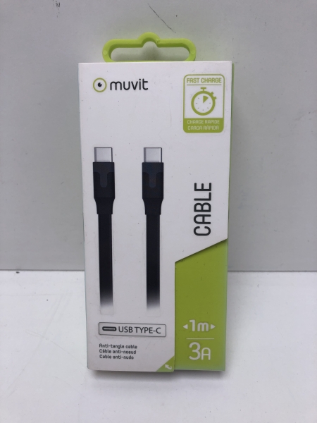 Muvit Tab Câble Plat 3A Type C 1M Noir