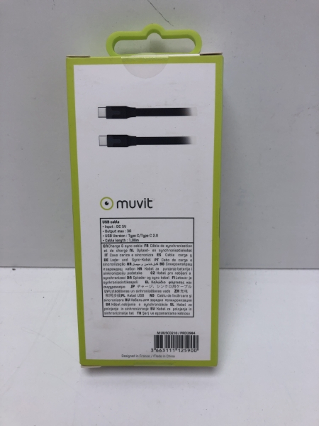 Muvit Tab Câble Plat 3A Type C 1M Noir