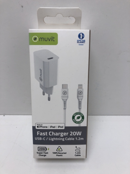 Muvit Chargeur secteur 20W + Câble Lightning BLANC