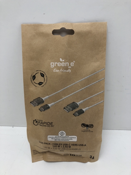 GREEN_E Câble Écologique USB vers USB Type C, 1.2m, Blanc