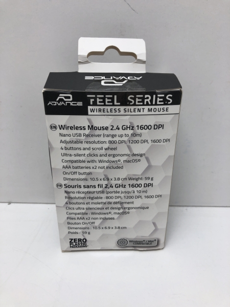 Souris sans fil Advance Feel - Capteur optique 1800 dpi, Ambidextre, Noir, USB 2.0 - Compatible Mac et Windows