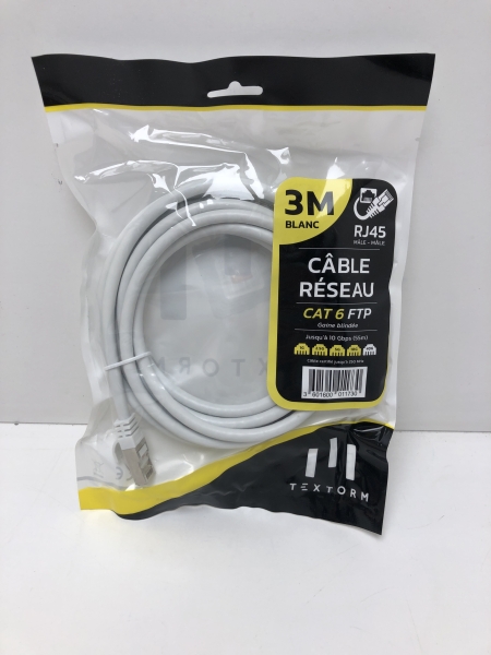 Câble réseau Cat6 Textorm RJ45 - 3m Blanc pour Connexion Internet Haute Vitesse