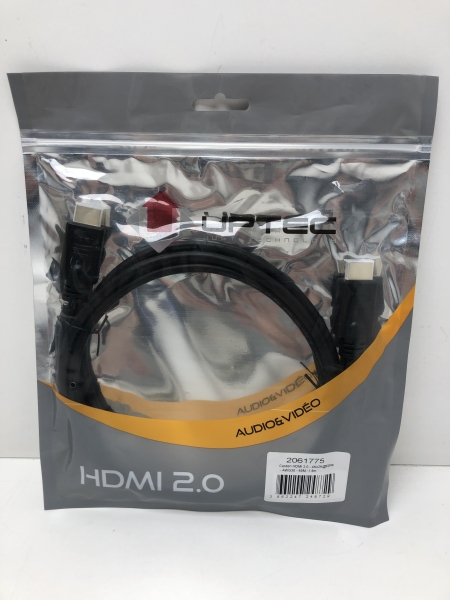 Câble HDMI 2.0 Uptec - 1.8M Noir 18 Gbit/s 4K 60Hz Connectique Mâle/Mâle pour Équipements Audiovisuels
