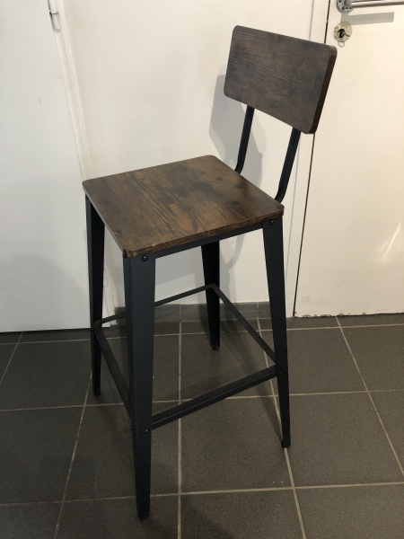 Tabourets de bar en bois et métal noir industriel - 4 pièces pour cuisine et bar à domicile