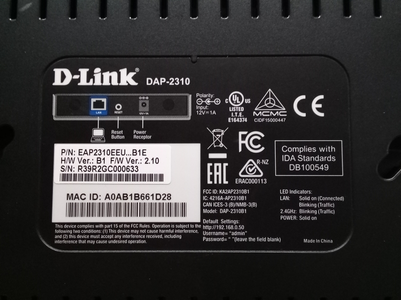 Point d'accès WiFi D-LINK DAP 2310 - RJ45, WiFi, alimentation incluse, pour réseau sans fil
