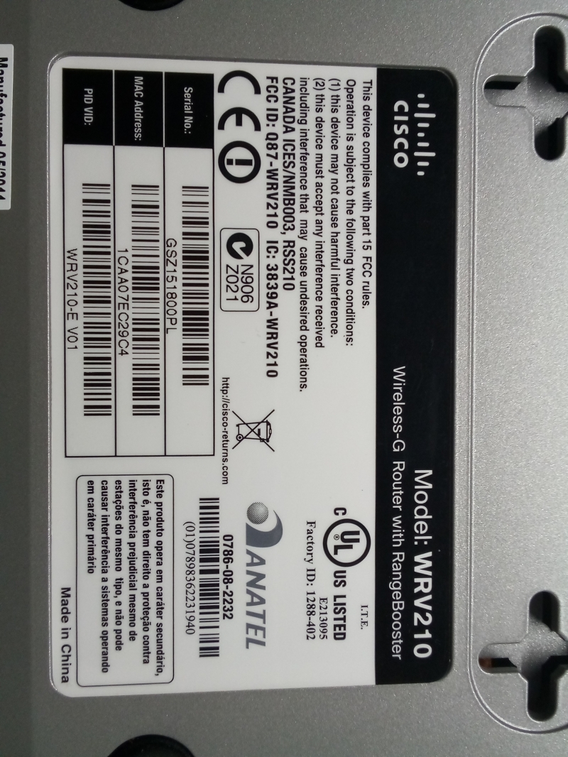 Routeur Wifi CISCO WRV210 - 5 ports RJ45 avec alimentation pour réseau domestique et professionnel