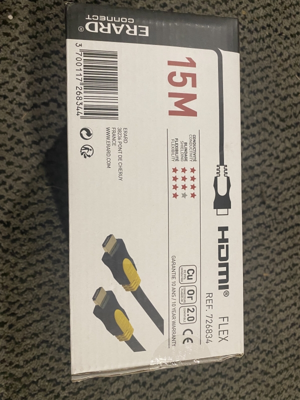 Câble HDMI 1.4 High Speed Erard 6834 - 15m Ultra HD 4K pour Télévision et Home Cinéma