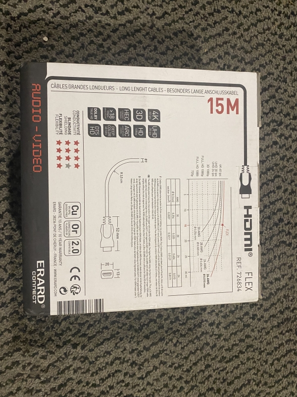 Câble HDMI 1.4 High Speed Erard 6834 - 15m Ultra HD 4K pour Télévision et Home Cinéma